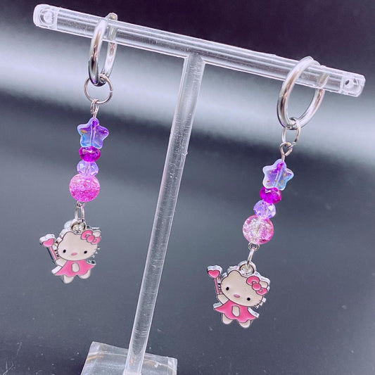 Fairycore Hello Kitty Beaded Drop Earrings