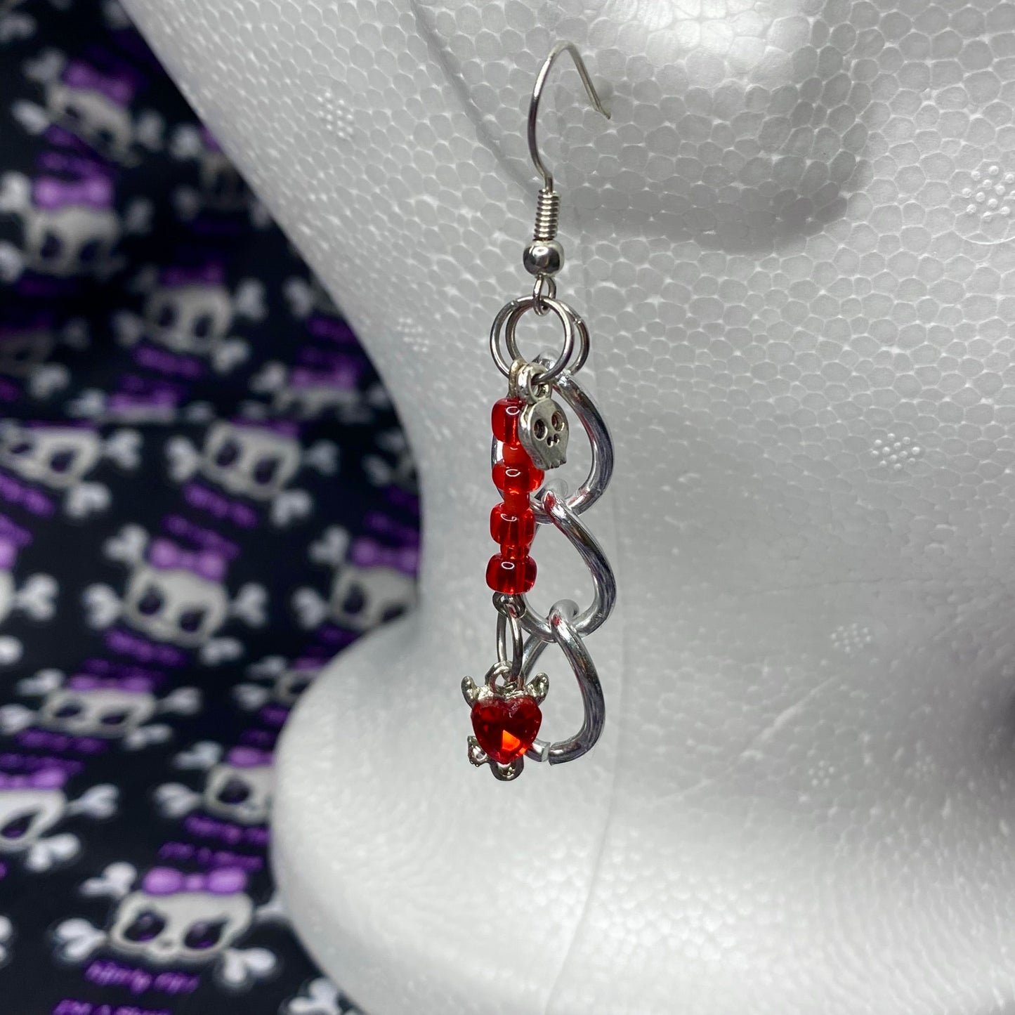 Crystal Devil Heart Beaded Chain Drop Earrings