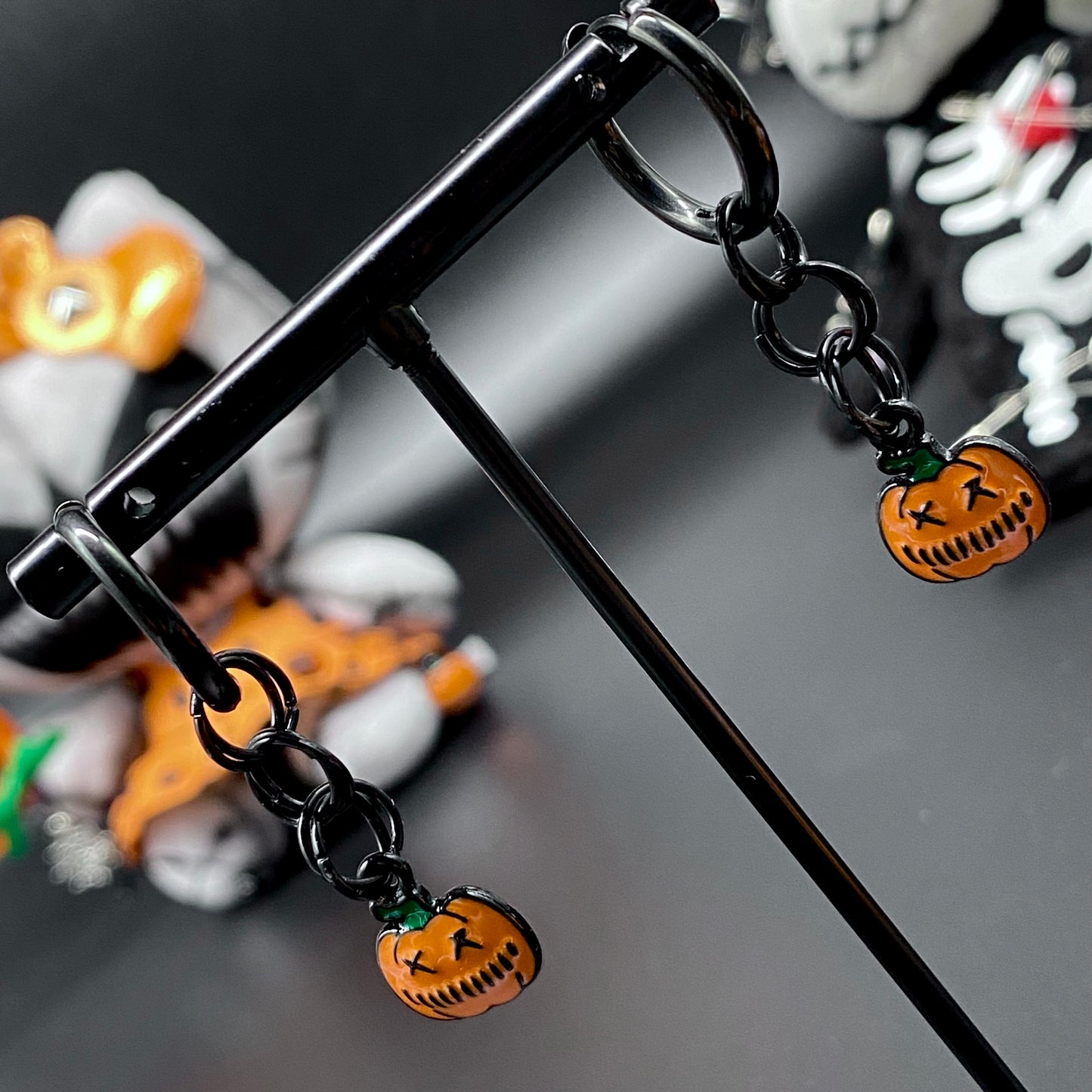 Pumpkin Head Black Steel Hoop Earrings