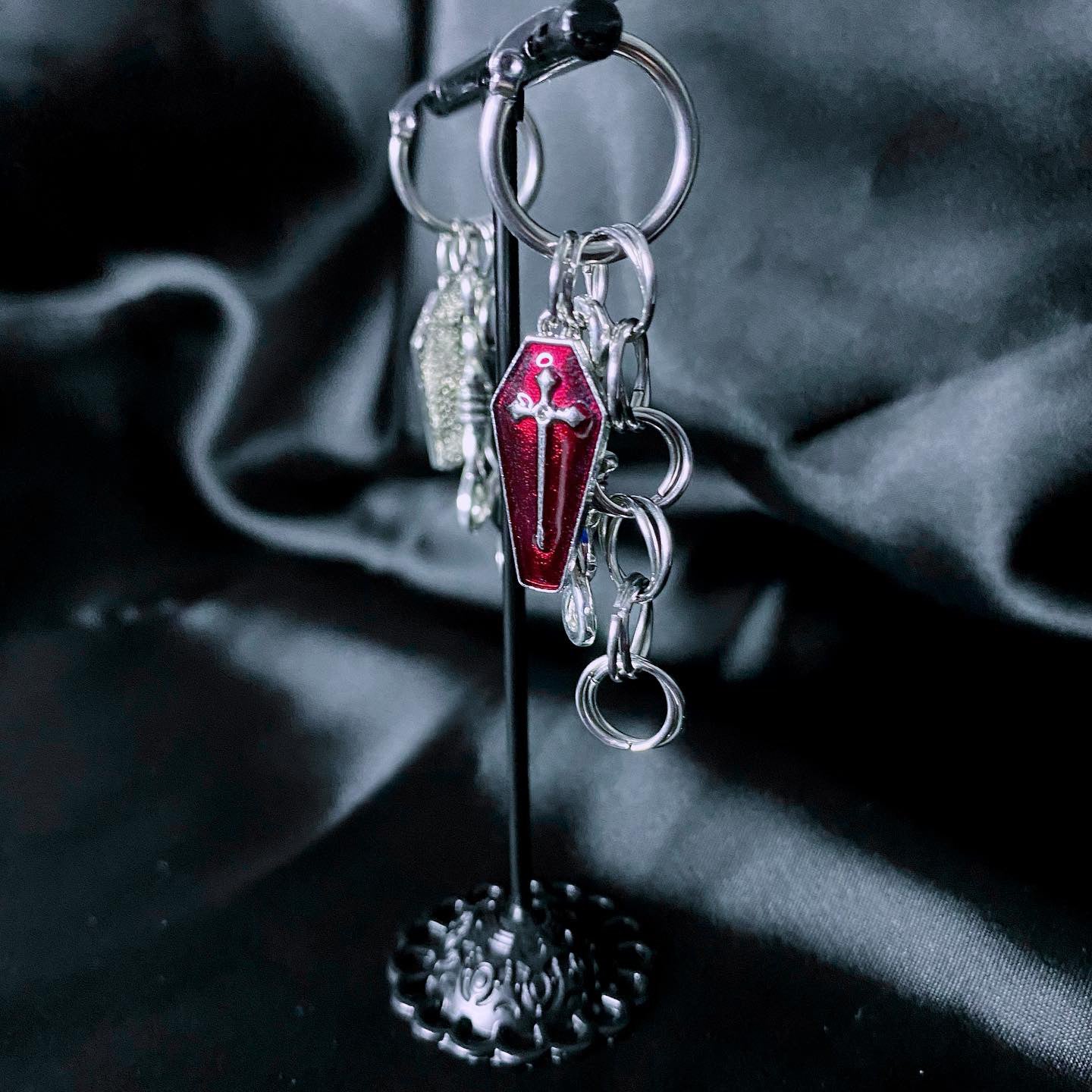 Vamp Coffin Charm Chainlink Hoop Earrings