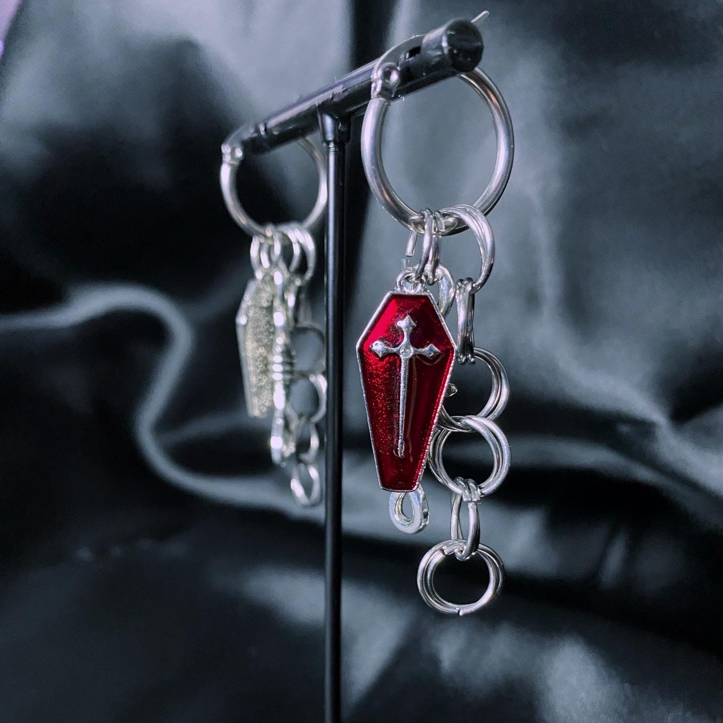 Vamp Coffin Charm Chainlink Hoop Earrings